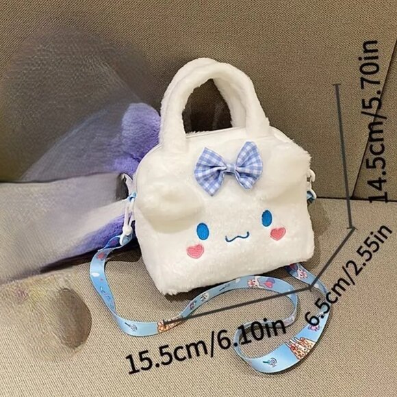 Sanrio CinnamoRoll Plush Crossbody Bag Purse Adjustable Fuzzy Hello Kitty Emo - Picture 3 of 4